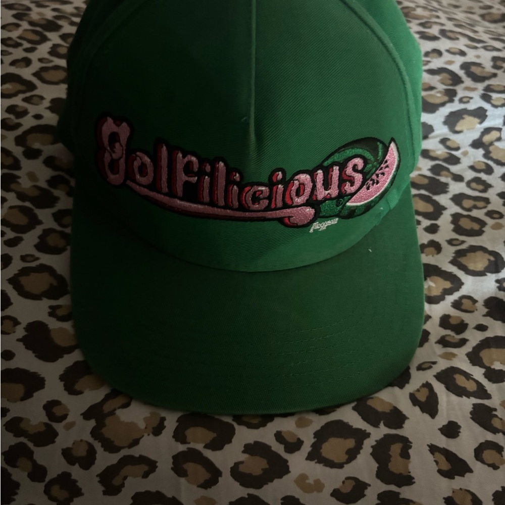 Green Golf Cap with Pink Embroidery